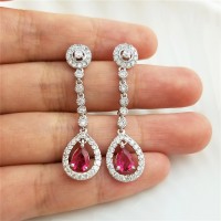 SELOVO Women Girls Drop Earrings Shinning Rose Red Cubic Zirconia Dangle Earrings Silver Tone